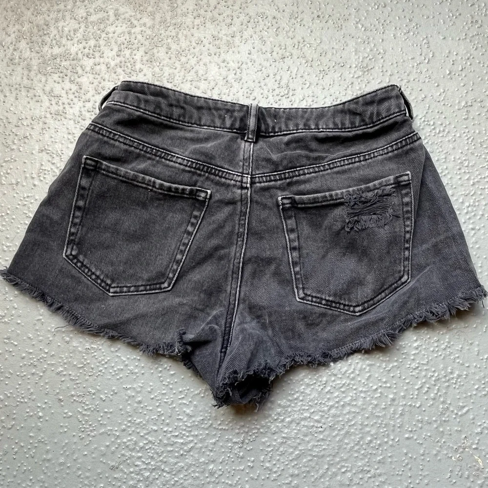PacSun Distressed Denim Shorts Frayed Hem Black Wash Juniors Size 26